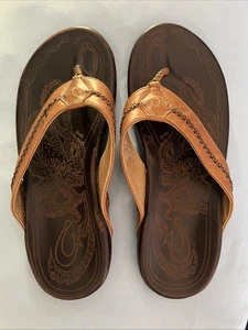 Olukai Mea Ola Mens 11 Brown Leather Beach Outdoor Chill - Picture 1 of 10