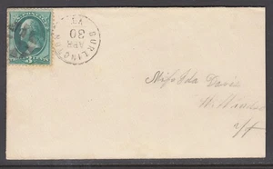 US Sc 158 on ca. 1883 cover, 22mm black BURLINGTON, VT cds & fancy cancel, reduc - Picture 1 of 2