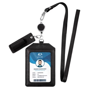 Portatarjetas de oficina - Portatarjetas de identificación de crédito de cuero genuino con cuello elástico... - Imagen 1 de 8