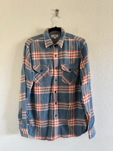 Wallace & Barnes Men’s Medium Flannel Shirt Button Up Blue Orange Plaid Cotton - Picture 1 of 10