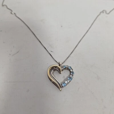 Kay Jewelers 10k Gold 925 Sterling Silver Heart Blue Topaz Pendant Necklace  - Image 1 of 4