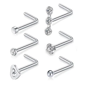 6pcs CZ Nose Stud 20g for Women Surgical Steel Nose Piercing Nostril Jewelry - Picture 1 of 11