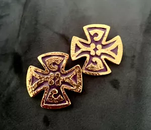 RARE: Yves Saint Laurent YSL Vintage Enamel Cross earrings - Picture 1 of 9