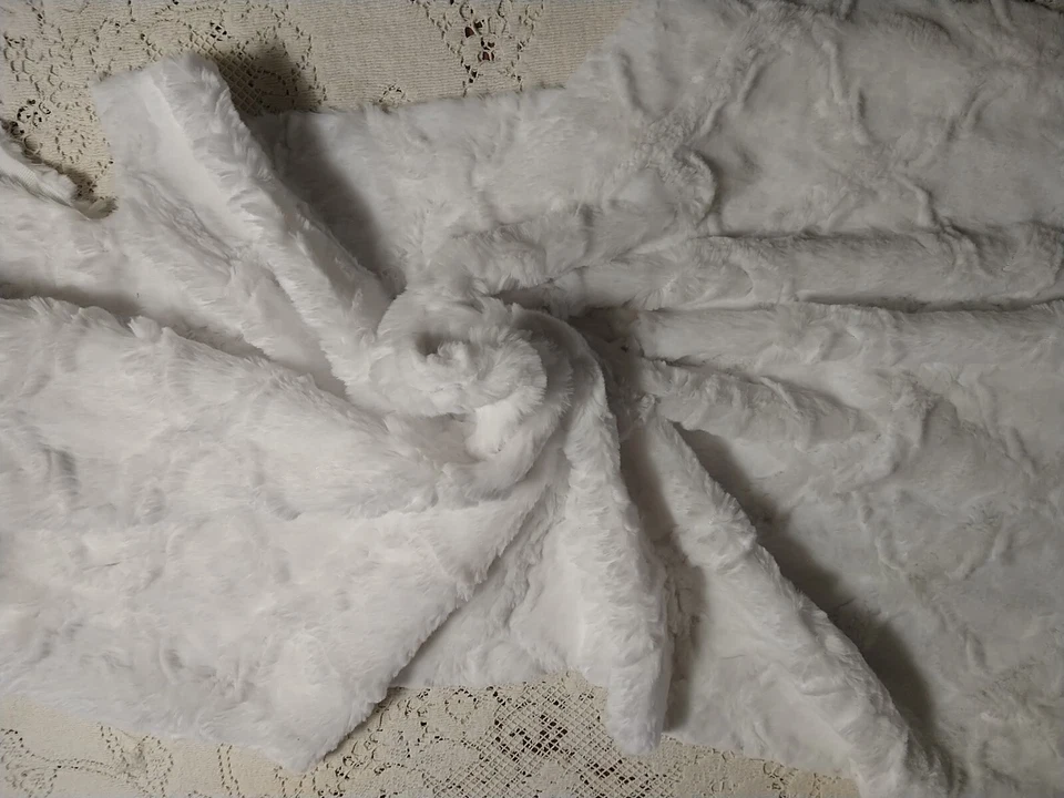 Remnant Minky Plush Fabric Lattice Shannon Fabrics White 42" L x 21" Wide - Image 1 of 4