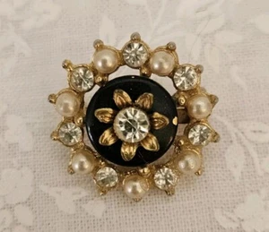 Vintage Dainty Rhinestone And Faux Pearl Lapel Pin - Picture 1 of 5