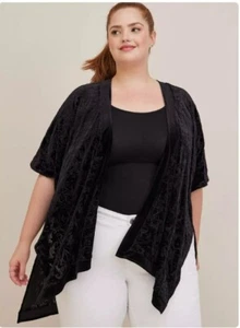Torrid Harry Potter Drape Front Kimono - Velour Burnout Black  Size 1/2 - Picture 1 of 14