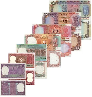 JUEGO DE 7 BILLETES INDIA 1 2 5 10 20 50 100 RUPIAS SIN CIRCULAR Foto 1 de 4