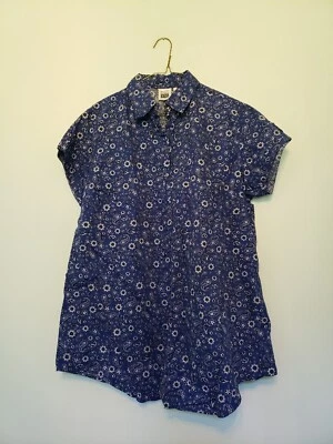 Take Nine Maternity Top Women L Blue Short Sleeve Ring Snap Blue Paisley Floral  - Image 1 of 4