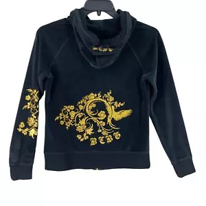 Y2k BCBG Maxazria Womens Jacket Velour Hoodie Sz M Felt Zip Embellished - Picture 1 of 10