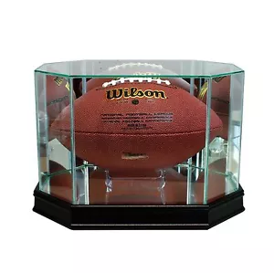 Neu Echtglas Achteck Fußball Vitrine schwarz Sport Zierleiste KOSTENLOSER VERSAND - Bild 1 von 3