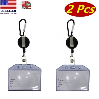 Carrete de insignia con soporte para tarjeta de identificación de 2 piezas, clip para cinturón, llavero de aluminio, impermeable, negro Foto 1 de 3