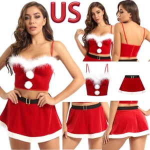 Costume donna lingerie natalizia sexy babbo natale corsetto rosso crop top gonne outfit - Foto 1 di 30