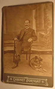 19th Rare Antique Beautiful Cabinet Photograph of Man with Pet Dog 1890s - Picture 1 of 2