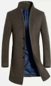 Fall Winter Men's Jacket Business Casual Wool Blend Trench Coat Long Jacket Sz M - Picture 1 of 5