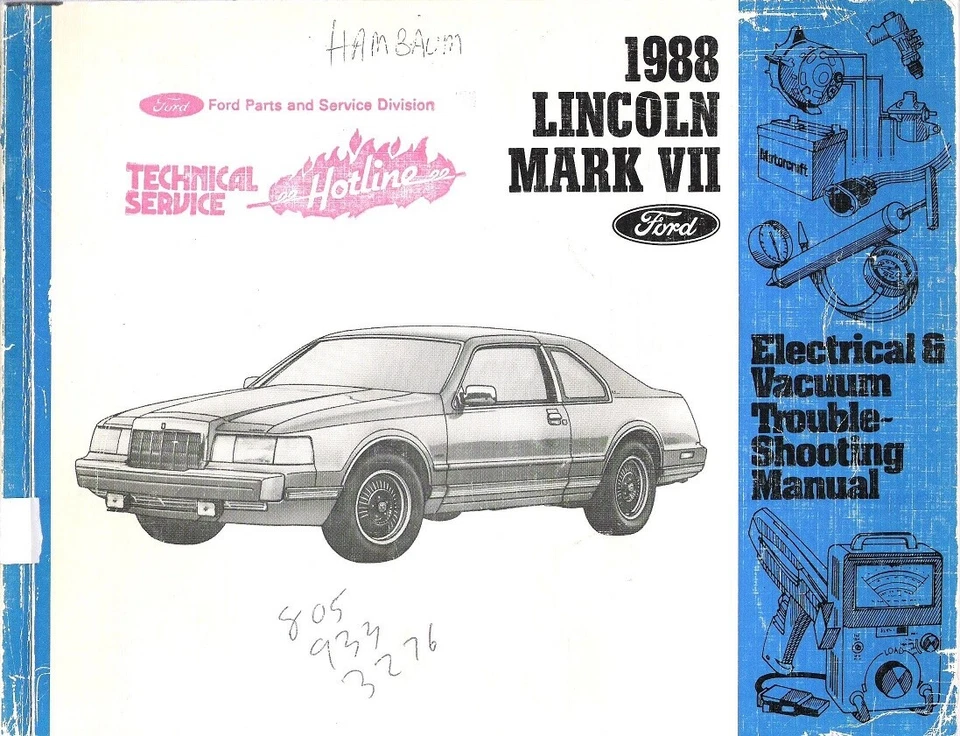 Lincoln Mark VII 1988 manual de solución de problemas eléctrico y de vacío de fábrica 1212088 Foto 1 de 1
