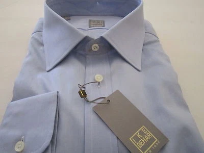 Camisa de vestir Ike Behar New York azul liso 17 1/2 34-35 de lujo $225 GOLD LABEL Foto 1 de 4