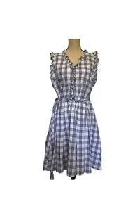 Be by Chetta B Dress Sz 6 Cottage Core Preppy Dainty Ruffle Graph Check Retro - Picture 1 of 19