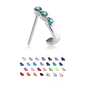 Surgical Steel Nose Stud Ring Screw L Bend Triple CZ Nose Hugger 20 Gauge 20G - Picture 1 of 13