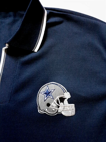 NFL Dallas Cowboys Mens Dri Fit Polo Shirt XL Navy Blue Silver Helmet V-Neck NEW Cover