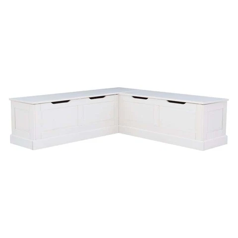 Linon Troyin Backless Wood Corner Breakfast Nook in White Cover