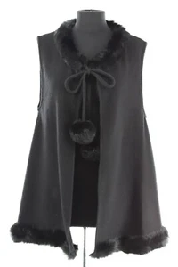 La Fiorentina 100% Wool Cape/Vest In Black with Rabbit Fur Trim - NWT - Picture 1 of 5