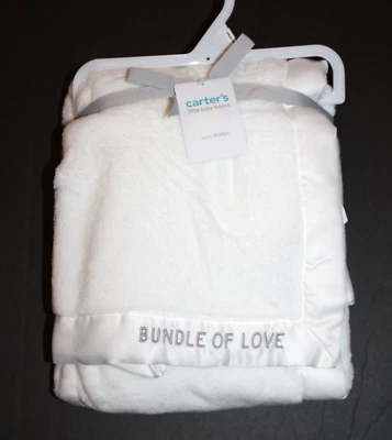 NUEVO CON ETIQUETAS Carter's "Bundle of Joy" Unisex Blanco Felpa Mate Satén Manta 30"x40" RARA Foto 1 de 4