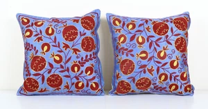 Matching Suzani Textile Throw Pillow, Tree of Life Silk Embroidered Suzani Cover - Picture 1 of 5