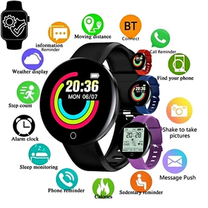 Sports Smartwatch Call Music Control Message Reminder Health Monitor Round Watch - Afbeelding 1 van 19