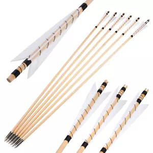 32" Traditional Wooden Arrows Feather Longbow Recurve Bow Archery Target Hunting - Picture 1 of 12