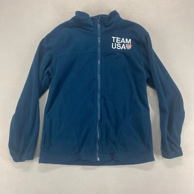 Chaqueta Olímpica EE. UU. Para Mujer Grande Azul Exterior Cremallera Completa Vellón Informal Bolsillo Logo Foto 1 de 4