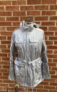 Vintage Y2K DKNY Jeans Silver Jacket Size S Silver Reflective Rave Techno Party - Picture 1 of 24