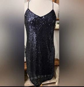 Express NWT Navy sz L Sequin Dress - Picture 1 of 4