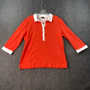 Bogner Shirt Women's 16 Orange Red White 100% Cotton 3/4 Sleeve Collared Blouse - Picture 1 of 7