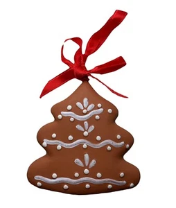 Árbol de Navidad estilo pan de jengibre adorno terracota vintage con cinta roja - Imagen 1 de 5