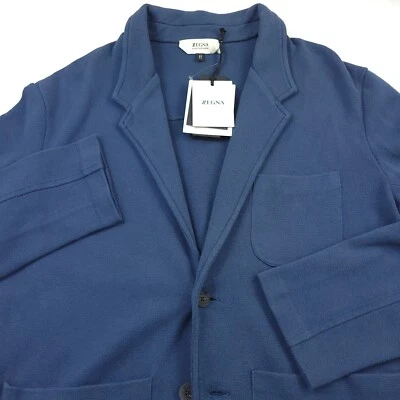 $795 Z Zegna Milano Azul Sólido Algodón Cárdigan Jersey Suéter Chaqueta Para Hombres Mediano Foto 1 de 4