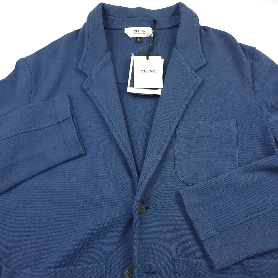 $795 Z Zegna Milano Azul Sólido Algodón Cárdigan Jersey Suéter Chaqueta Para Hombres Mediano Foto 1 de 4