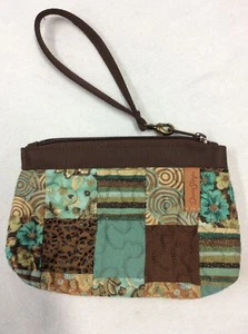 Donna Sharp Wristlet, Quilted Teal & Brown 8” X 5 1/2” - Picture 1 of 3
