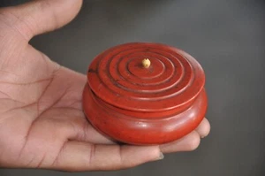 Vintage Wooden Round Shape Handcrafted Red Lacquer Powder/Pill Box - Picture 1 of 6