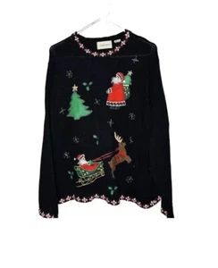 Vintage Lemon Grass Crew Neck Beaded Christmas Santa Tree Ugly Sweater size M - Picture 1 of 16