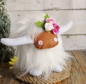 Highland Cow Plush Toy Long Hair Scottish Cattle Stuffed Animal Soft Doll White - Picture 1 of 10