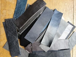 17 x Leather Pcs 15 x 4cm Mixed Black/Grey Offcuts, - Craft, Repairs etc. - Picture 1 of 2
