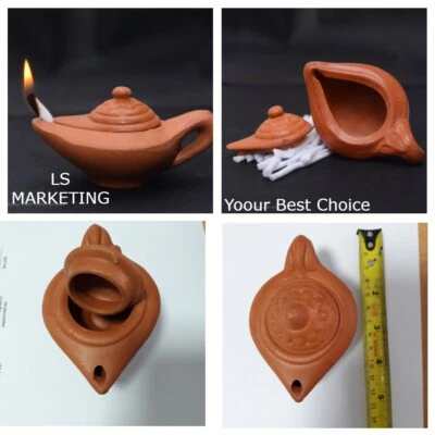 Lámpara de aceite de arcilla Aladdin tapa separada hogar hecha a mano decoración de bodas/festivales Diwali Foto 1 de 4