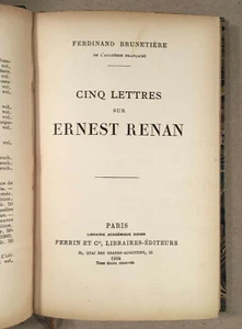 CINQ LETTRES SUR ERNEST RENAN Ferdinand Brunetière 1904 PERRIN Hardcover - Picture 1 of 5