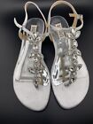 Jewel Badgley Mischka Dafina Thong Sandals 8 Metallic Silver Leather Embellished