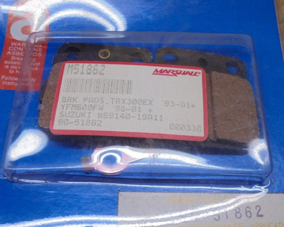 90-51862 Brake Pad Emgo M51862 Honda ATV TRX300EX TRX300 EX TRX 300 1993-2001 + - Image 1 of 2