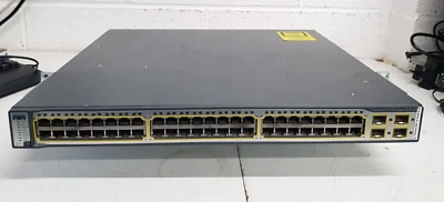 Cisco Catalyst 3750 POE-48 Network Switch WS-C3750-48PS-S V05 with Ear Rack - Image 1 of 4