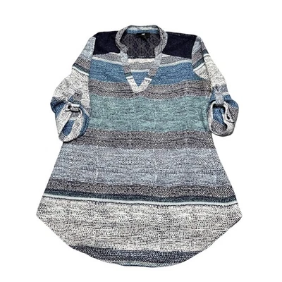 Blusa informal túnica IZ Byer azul a rayas manga 3/4 con botones lengüeta M Foto 1 de 4