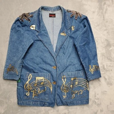 Chaqueta Sunbelt Vintage Mujer Grande Azul Denim Nueva Orleans Jazz Blues Música Años 90 Foto 1 de 4