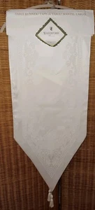 Waterford Bettwäsche weiß Damast Tischläufer 14x70" Quasten Neu mit Etikett - Bild 1 von 8