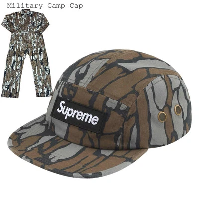 Supreme Military Camp Cap Blue Bill Red Head Trebark Camo Shell Coverall Mens L - Image 1 of 4